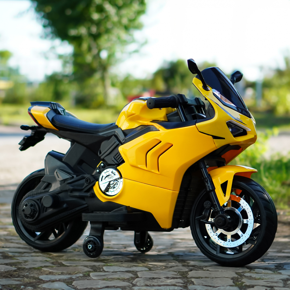 Motocicleta electrica, Kinderauto BDQ888 70W 12V cu roti moi, Bluetooth, culoare Galben [4]