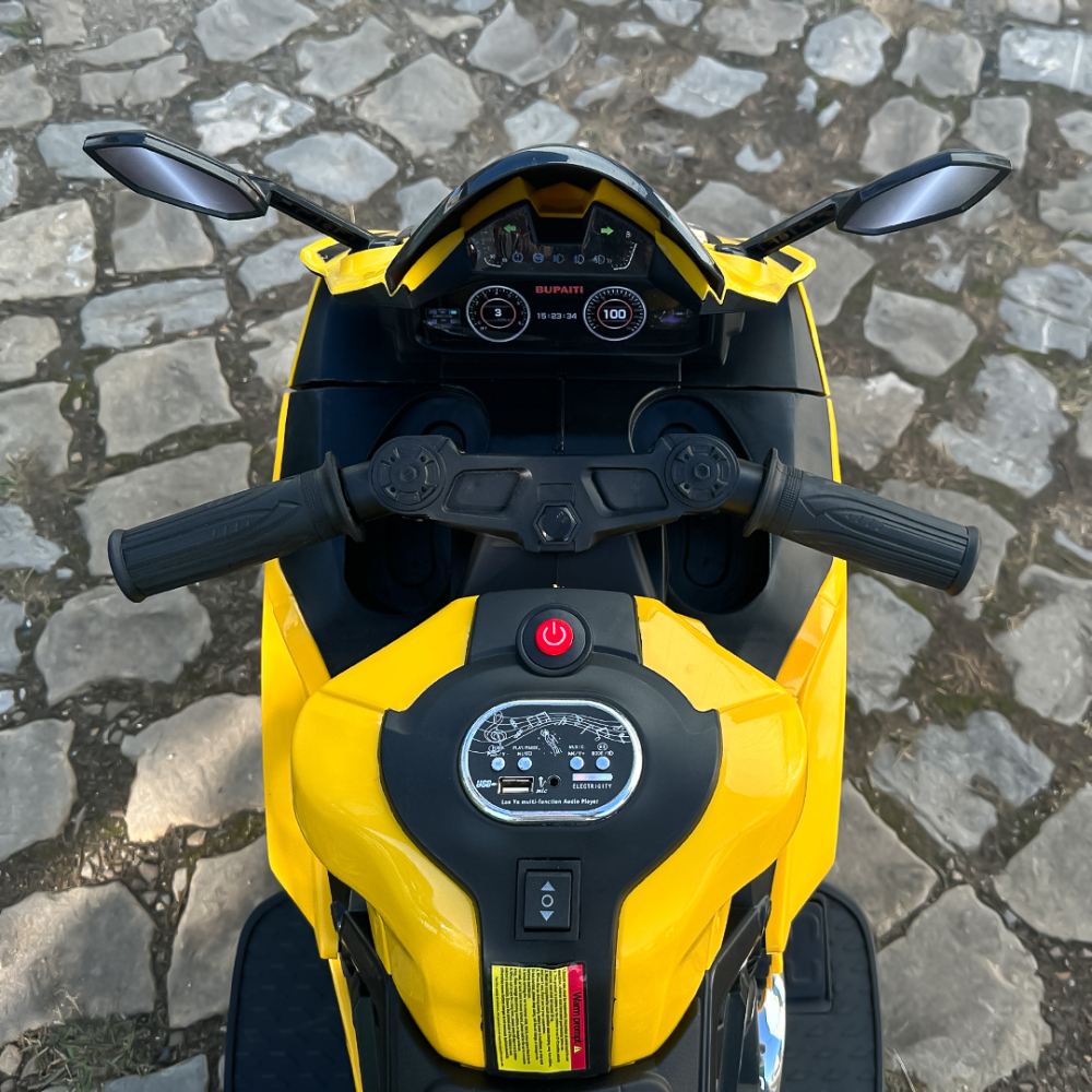 Motocicleta electrica, Kinderauto BDQ888 70W 12V cu roti moi, Bluetooth, culoare Galben [16]
