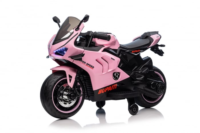 Motocicleta electrica pentru fetite, Kinderauto BDQ888 70W 12V cu roti moi, Bluetooth, culoare Roz Produse in stoc