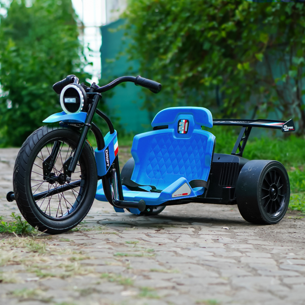 Motocicleta electrica pentru copii 5-12 ani, Kinderauto Drift-Trike, 500W, 24V 10Ah, roti moi, albastra [2]