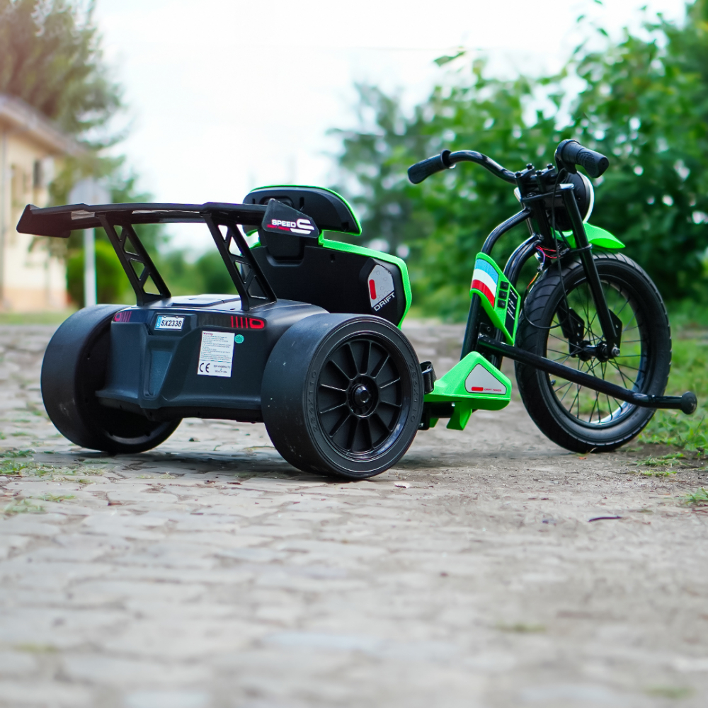 Motocicleta electrica pentru copii 5-12 ani, Kinderauto Drift-Trike, 500W, 24V 10Ah, verde [7]