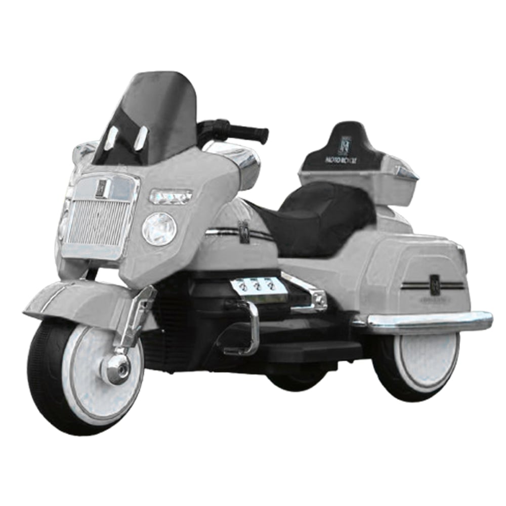 Motocicleta electrica pentru copii Chopper Royce, 80W 12V, telecomanda, bluetooth, culoare alba