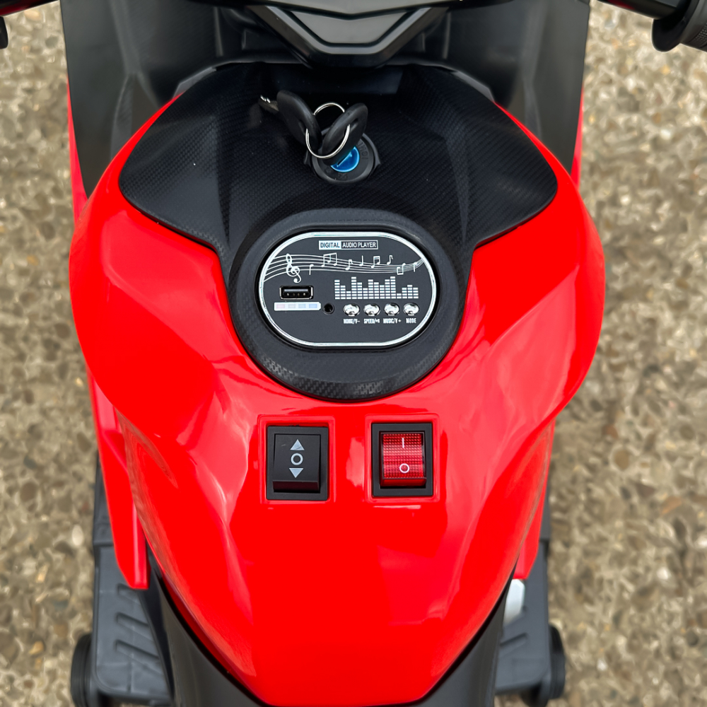 Motocicleta electrica pentru copii, Kinderauto B919, putere 90W, baterie 12V-12Ah, bluetooth, rosie [14]