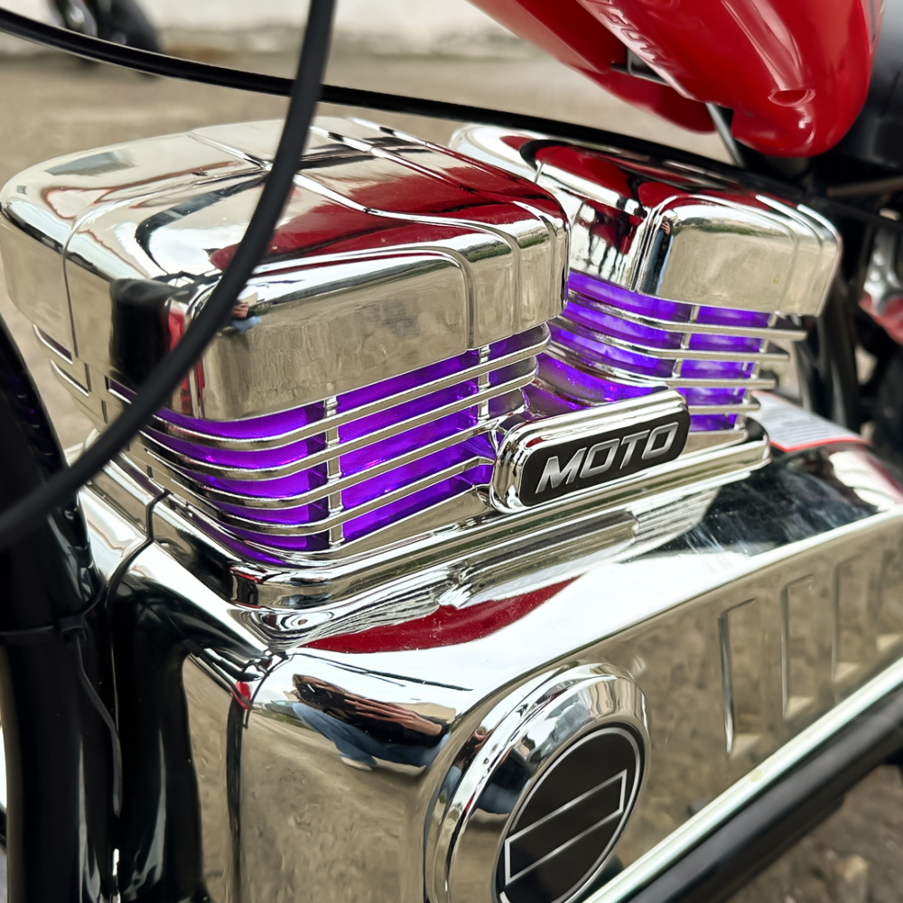 Motocicleta pentru copii intre 5 si 9 ani, Kinderauto Old School, 300W, 24V, cu roti gonflabile, scaun tapitat, premium, rosu [15]