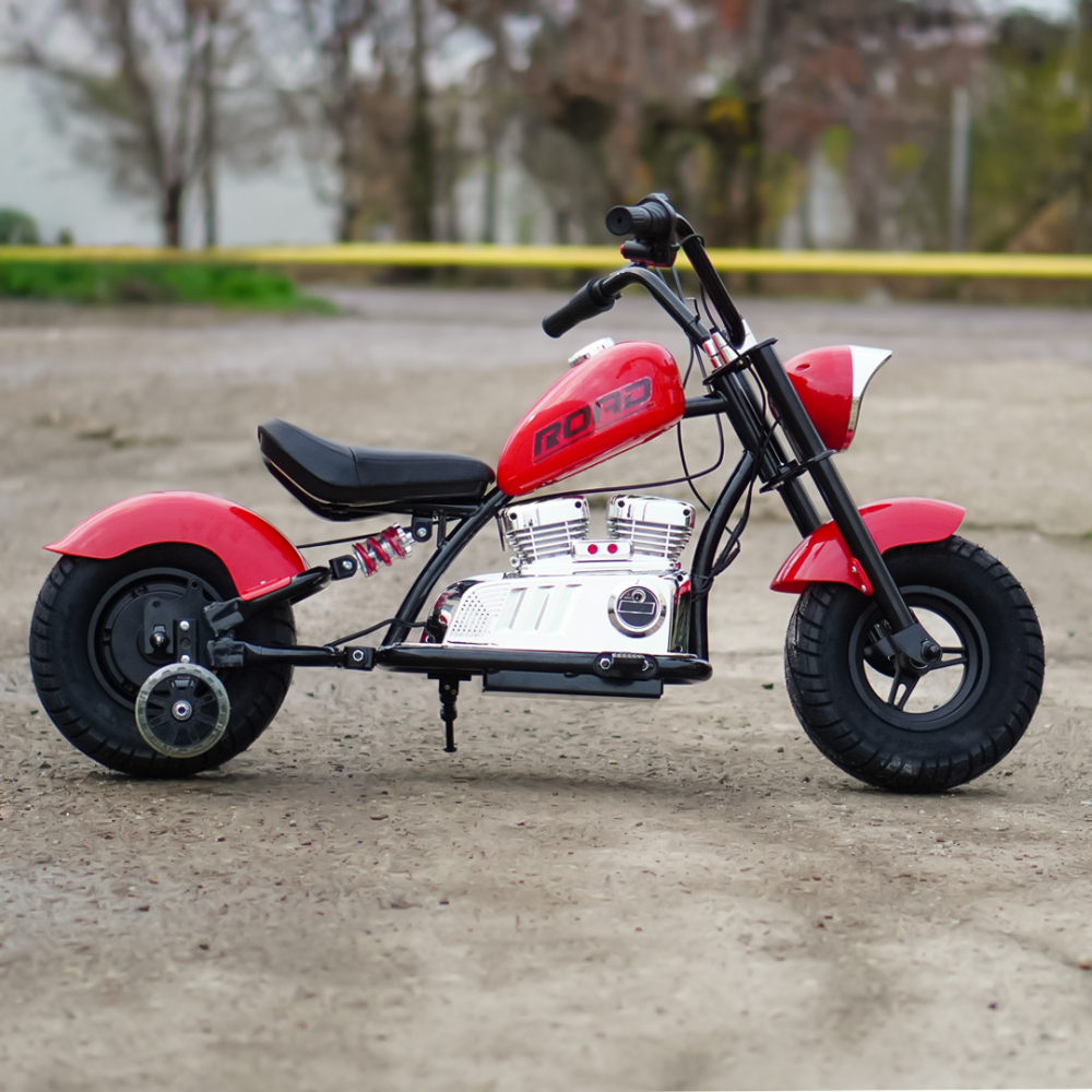 Motocicleta pentru copii intre 5 si 9 ani, Kinderauto Old School, 300W, 24V, cu roti gonflabile, scaun tapitat, premium, rosu [9]