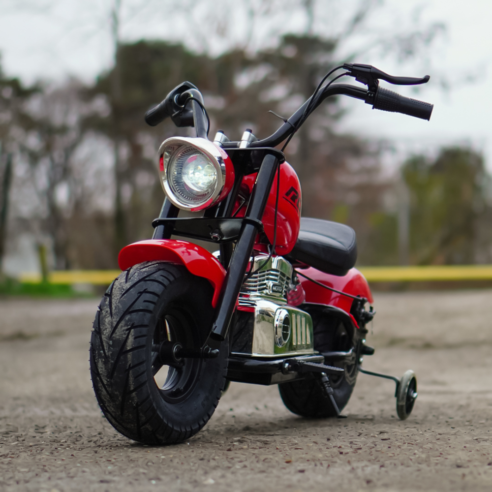 Motocicleta pentru copii intre 5 si 9 ani, Kinderauto Old School, 300W, 24V, cu roti gonflabile, scaun tapitat, premium, rosu [4]