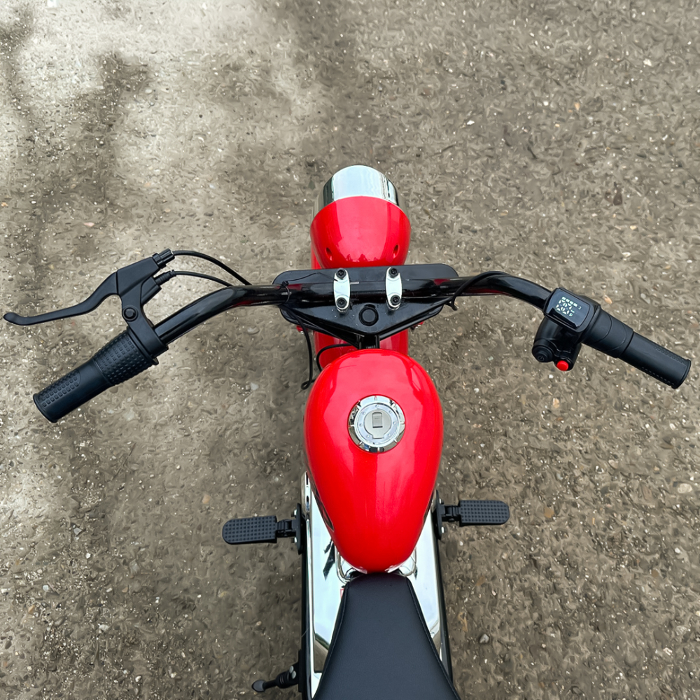 Motocicleta pentru copii intre 5 si 9 ani, Kinderauto Old School, 300W, 24V, cu roti gonflabile, scaun tapitat, premium, rosu [17]