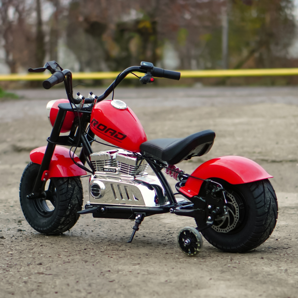 Motocicleta pentru copii intre 5 si 9 ani, Kinderauto Old School, 300W, 24V, cu roti gonflabile, scaun tapitat, premium, rosu [8]