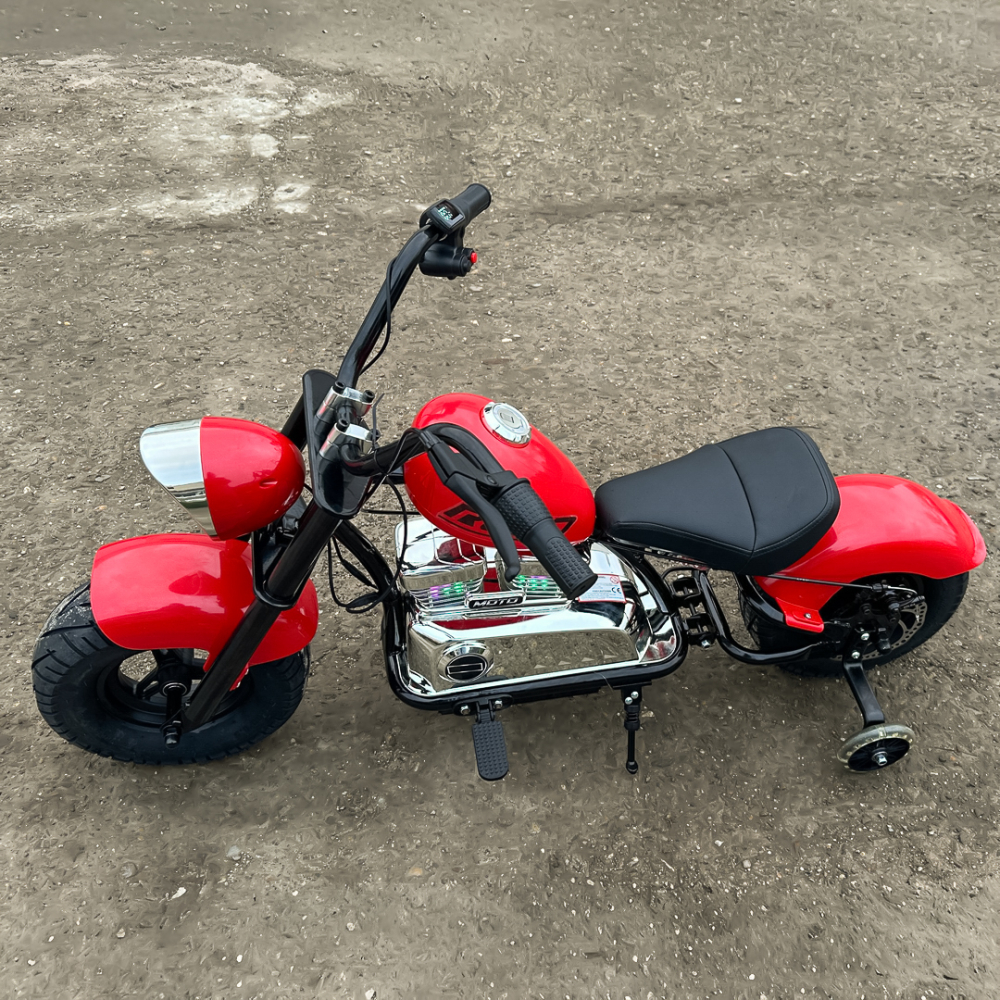 Motocicleta pentru copii intre 5 si 9 ani, Kinderauto Old School, 300W, 24V, cu roti gonflabile, scaun tapitat, premium, rosu [16]