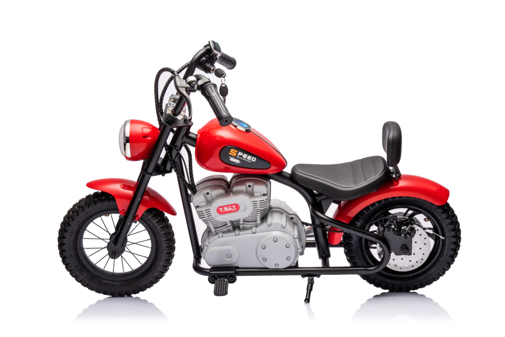 Motocicleta pentru copii, Kinderauto Chopper 350W, 36V, cu roti gonflabile, scaun tapitat,culoare rosie [2]