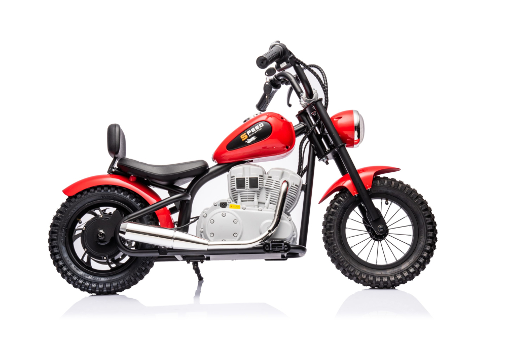 Motocicleta pentru copii, Kinderauto Chopper 350W, 36V, cu roti gonflabile, scaun tapitat,culoare rosie [6]