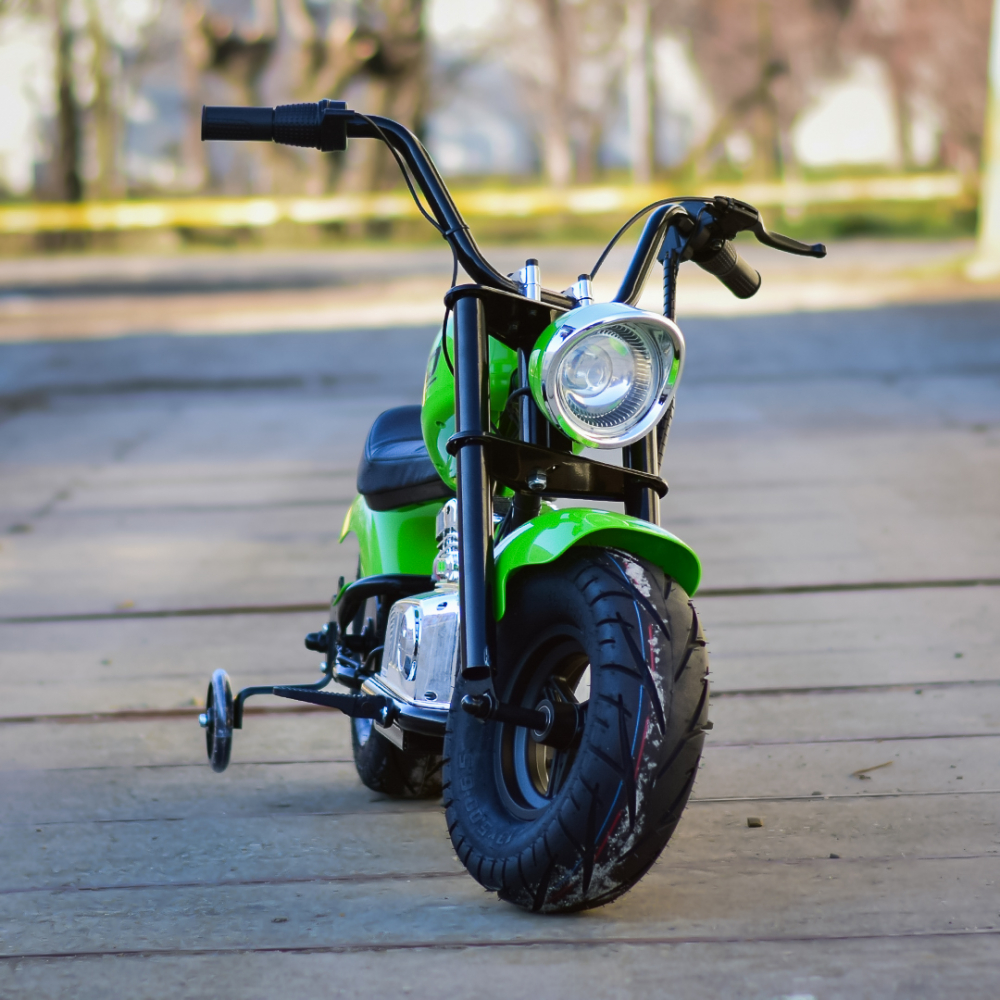 Motocicleta pentru copii intre 5 si 9 ani, Kinderauto Old School, 300W, 24V, cu roti gonflabile, scaun tapitat, premium, verde [4]