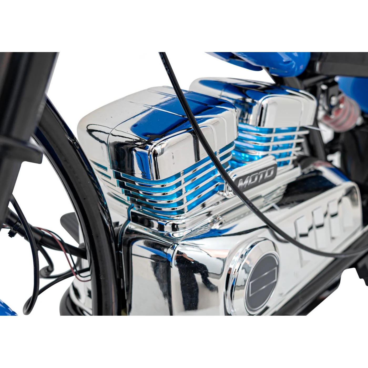 Motocicleta pentru copii intre 5 si 9 ani, Kinderauto Old School, 300W, 24V, cu roti gonflabile, scaun tapitat, premium, albastru [8]