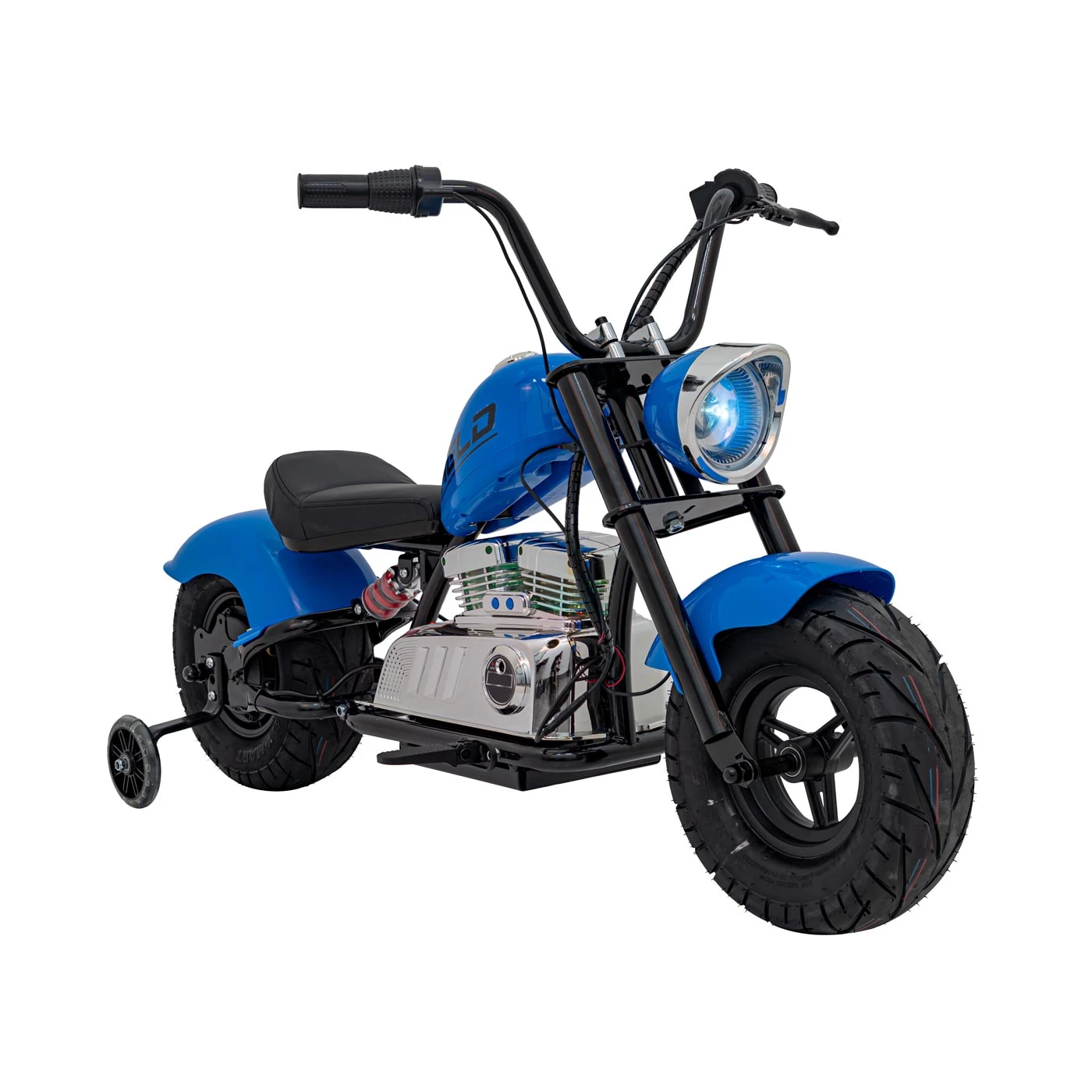 Motocicleta pentru copii intre 5 si 9 ani, Kinderauto Old School, 300W, 24V, cu roti gonflabile, scaun tapitat, premium, albastru [19]
