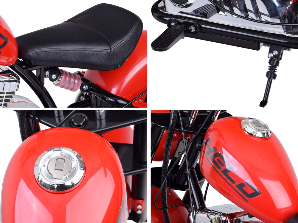 Motocicleta pentru copii intre 5 si 9 ani, Kinderauto Old School, 300W, 24V, cu roti gonflabile, scaun tapitat, premium, rosu [9]