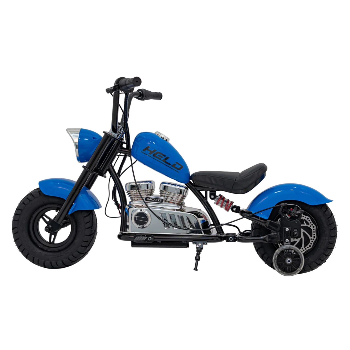 Motocicleta pentru copii intre 5 si 9 ani, Kinderauto Old School, 300W, 24V, cu roti gonflabile, scaun tapitat, premium, albastru [4]