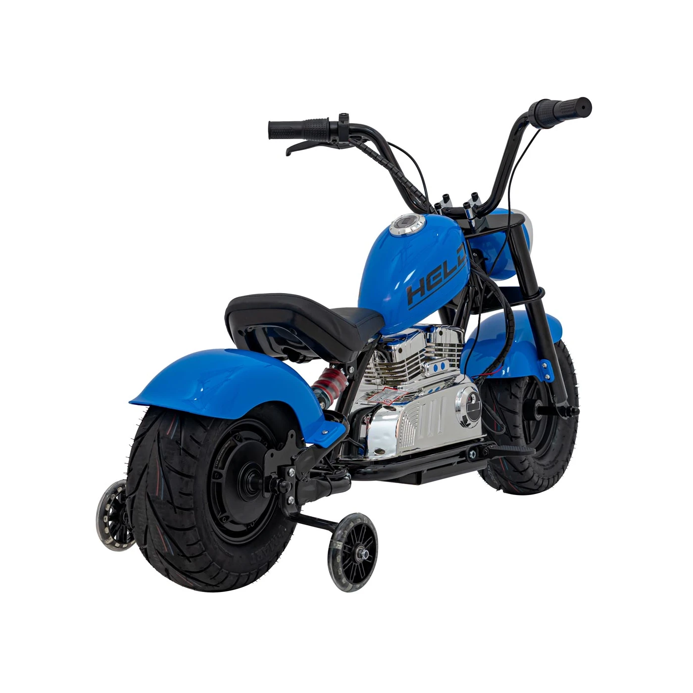 Motocicleta pentru copii intre 5 si 9 ani, Kinderauto Old School, 300W, 24V, cu roti gonflabile, scaun tapitat, premium, albastru [7]