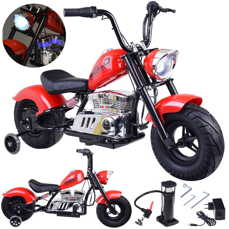 Motocicleta pentru copii intre 5 si 9 ani, Kinderauto Old School, 300W, 24V, cu roti gonflabile, scaun tapitat, premium, rosu [2]