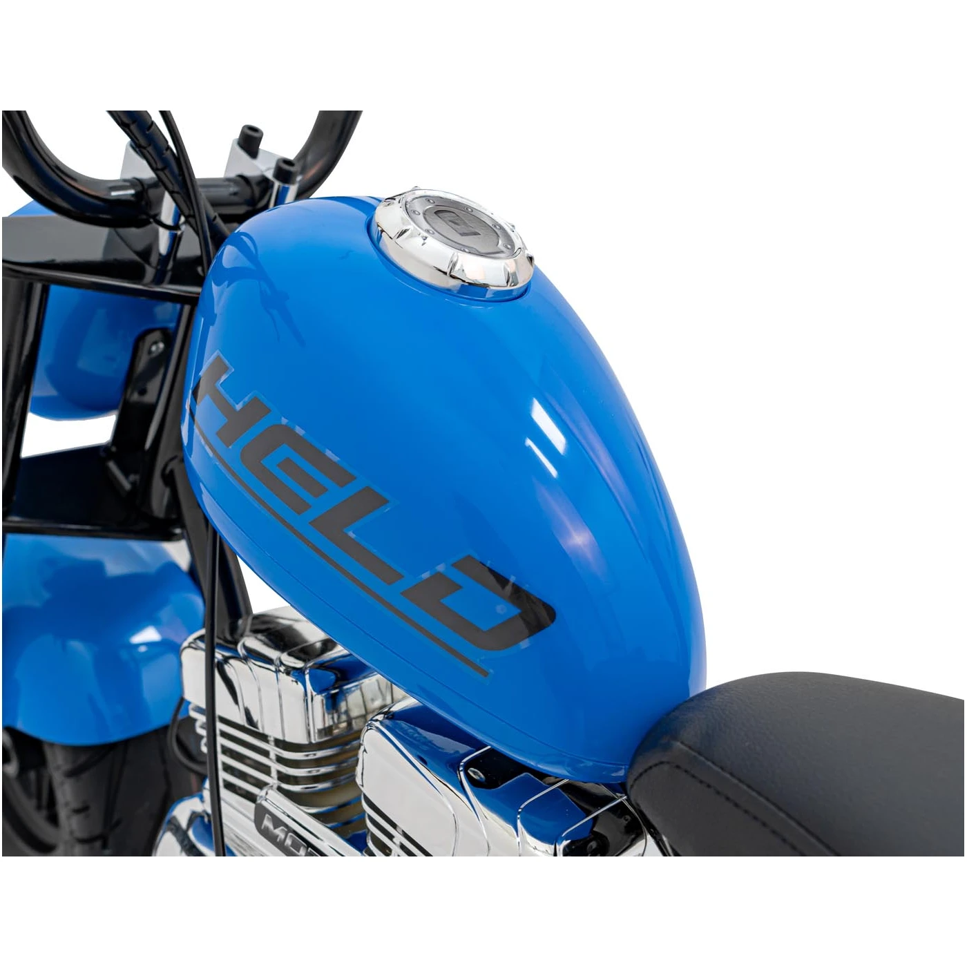 Motocicleta pentru copii intre 5 si 9 ani, Kinderauto Old School, 300W, 24V, cu roti gonflabile, scaun tapitat, premium, albastru [10]