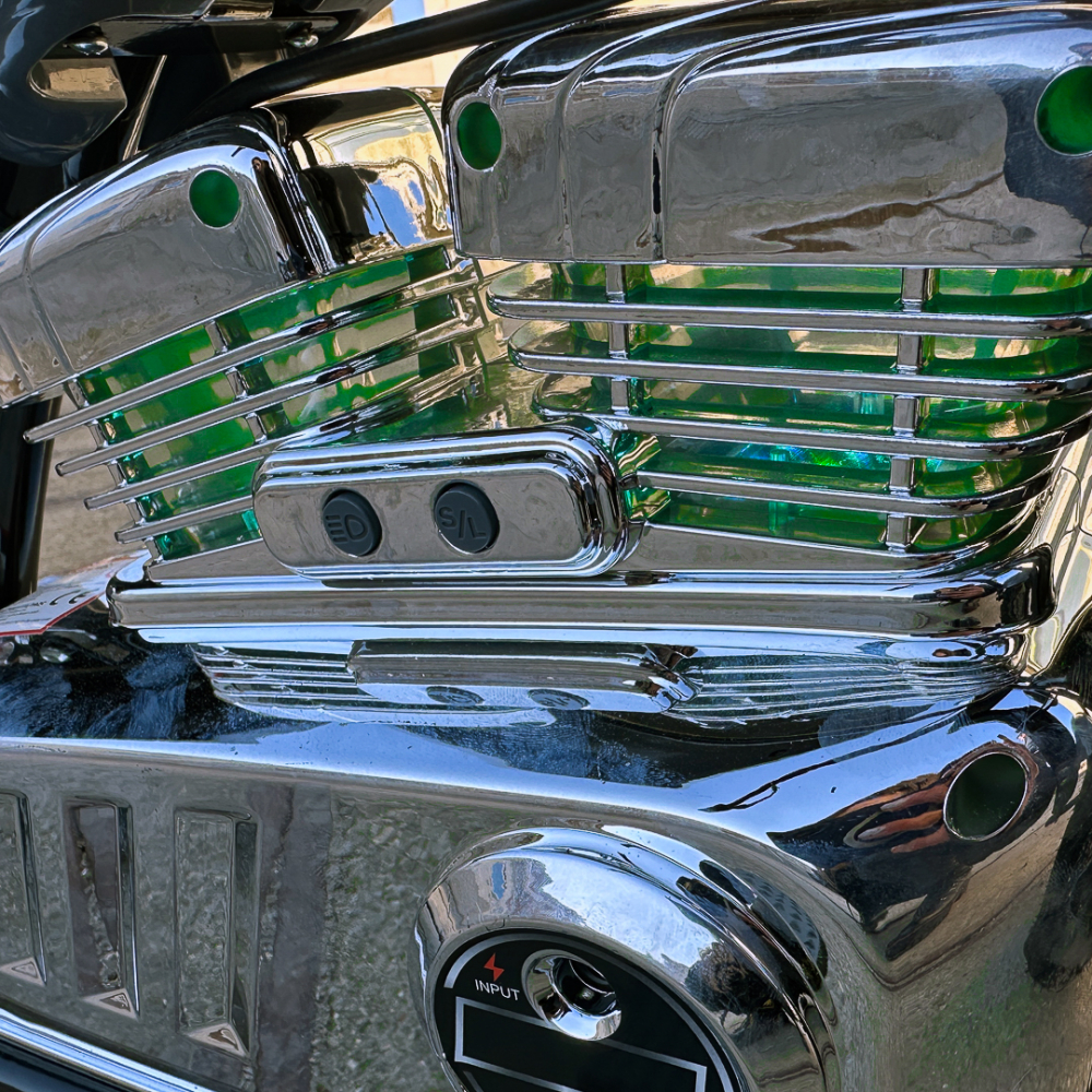 Motocicleta pentru copii Kinderauto Old School, 300W, 24V, cadru otel, roti moi gonflabile, bluetooth, scaun tapitat, gri [17]