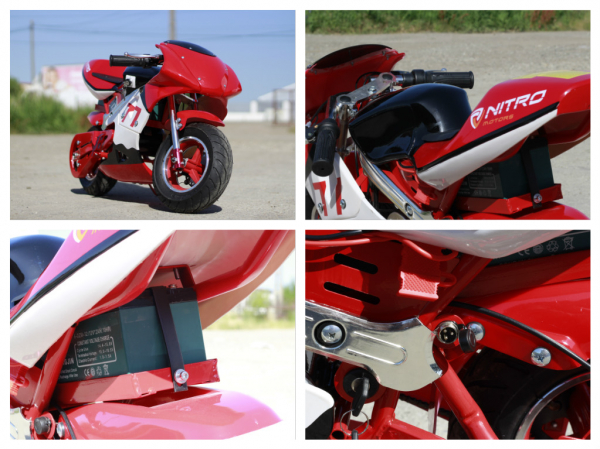 Mini Motocicleta electrica pentru copii NITRO Eco Pocket Bike 1000W #Rosu [9]
