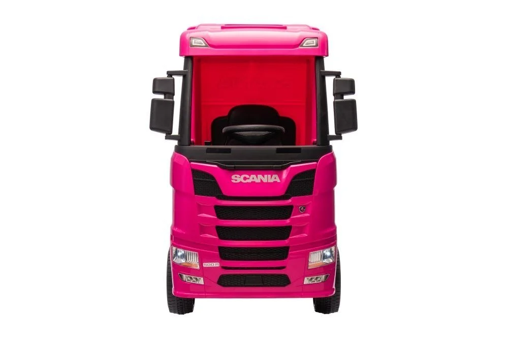 SCANIA R-SERIES, camion electric pentru copii, tractiune 4x4, 180W, 12V 14Ah, roti moi, scaun tapitat, echipare Premium, roz [2]