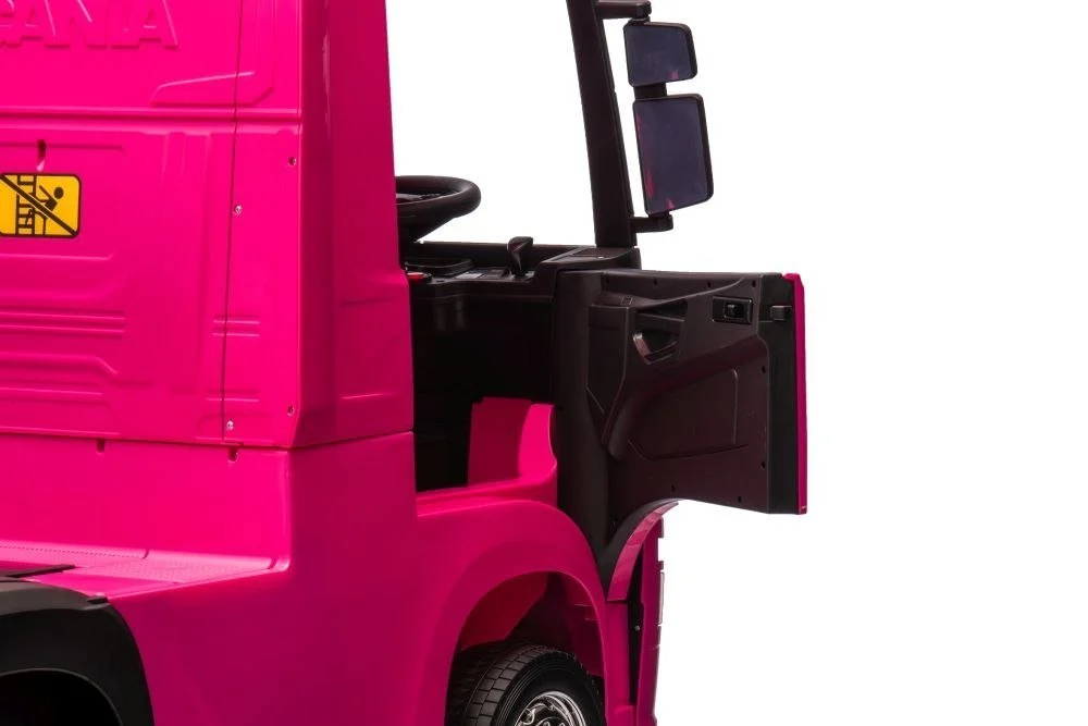 SCANIA R-SERIES, camion electric pentru copii, tractiune 4x4, 180W, 12V 14Ah, roti moi, scaun tapitat, echipare Premium, roz [4]