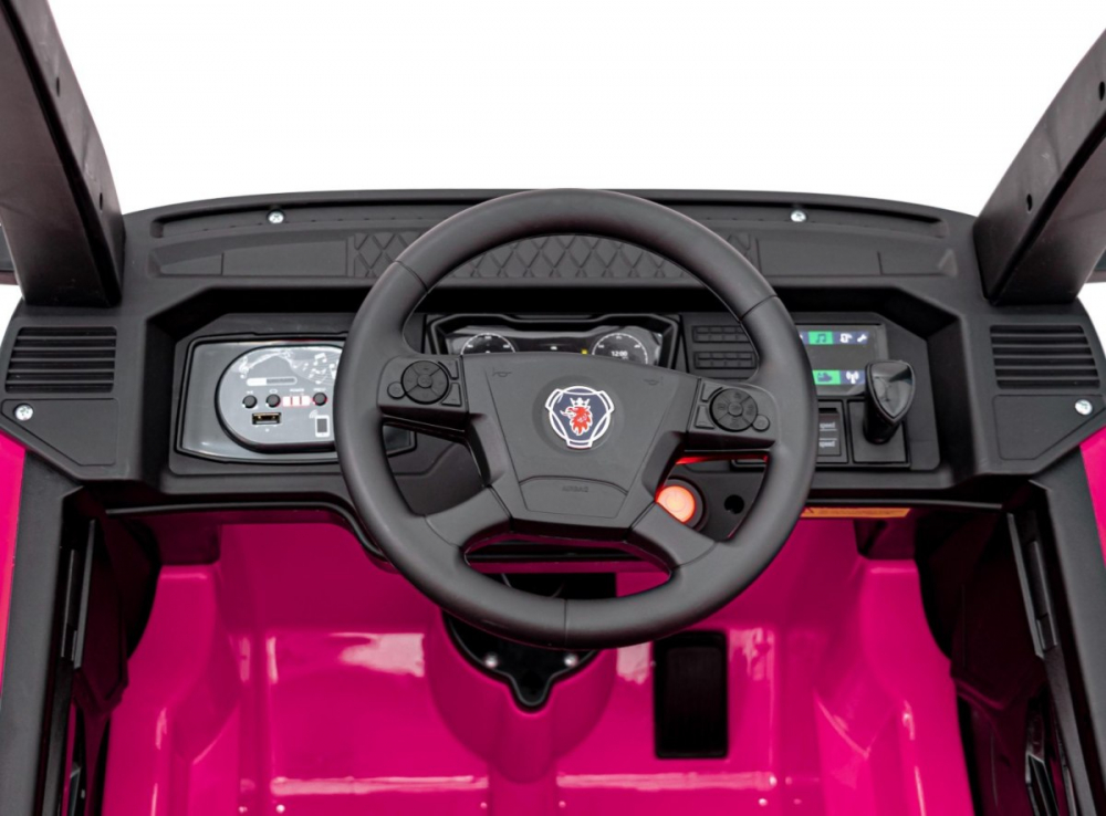 SCANIA R-SERIES, camion electric pentru copii, tractiune 4x4, 180W, 12V 14Ah, roti moi, scaun tapitat, echipare Premium, roz [6]