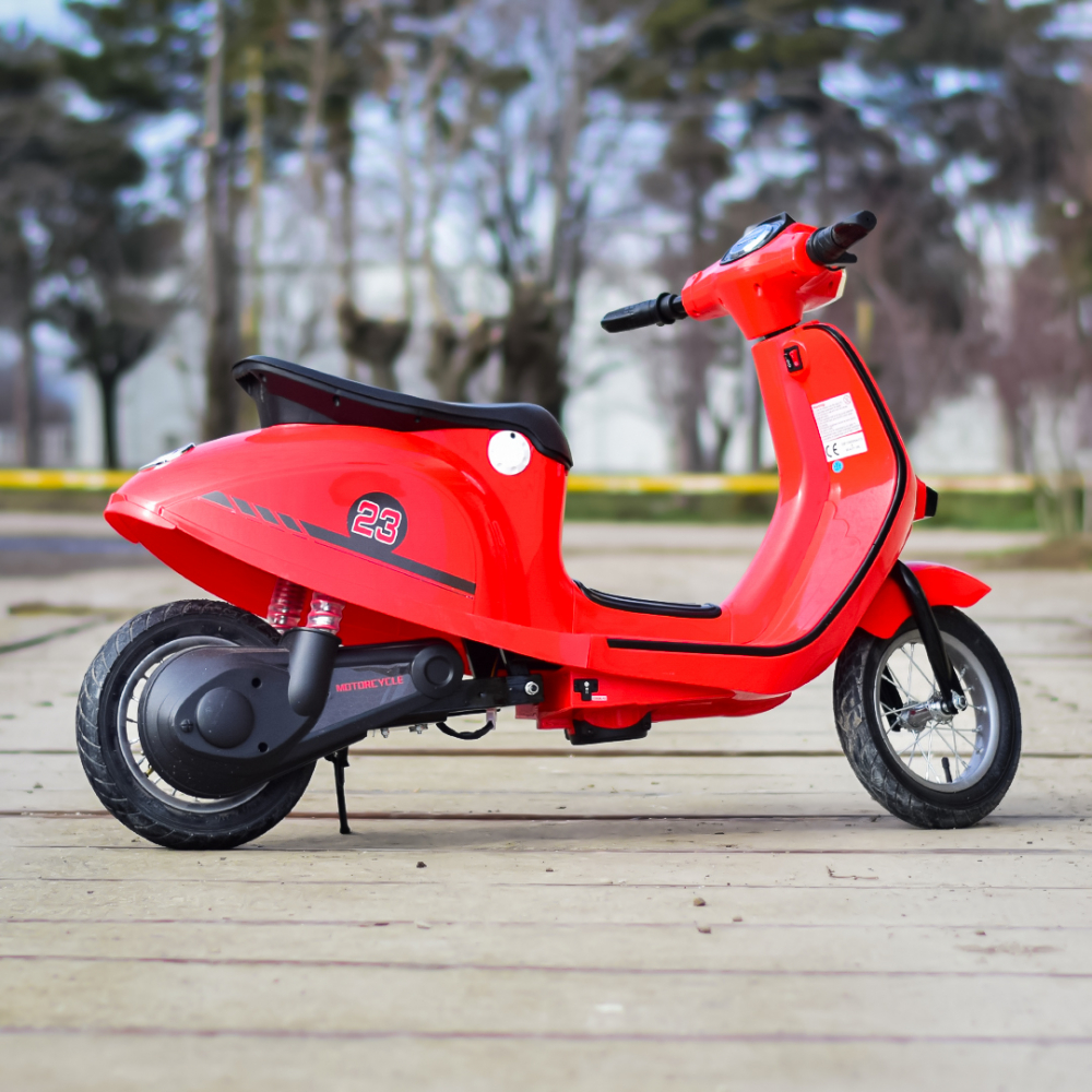 Scuter electric pentru copii, Kinderauto Retro, 350W, 24V 10Ah, roti gonflabile, music player, cadru robust, rosu [7]