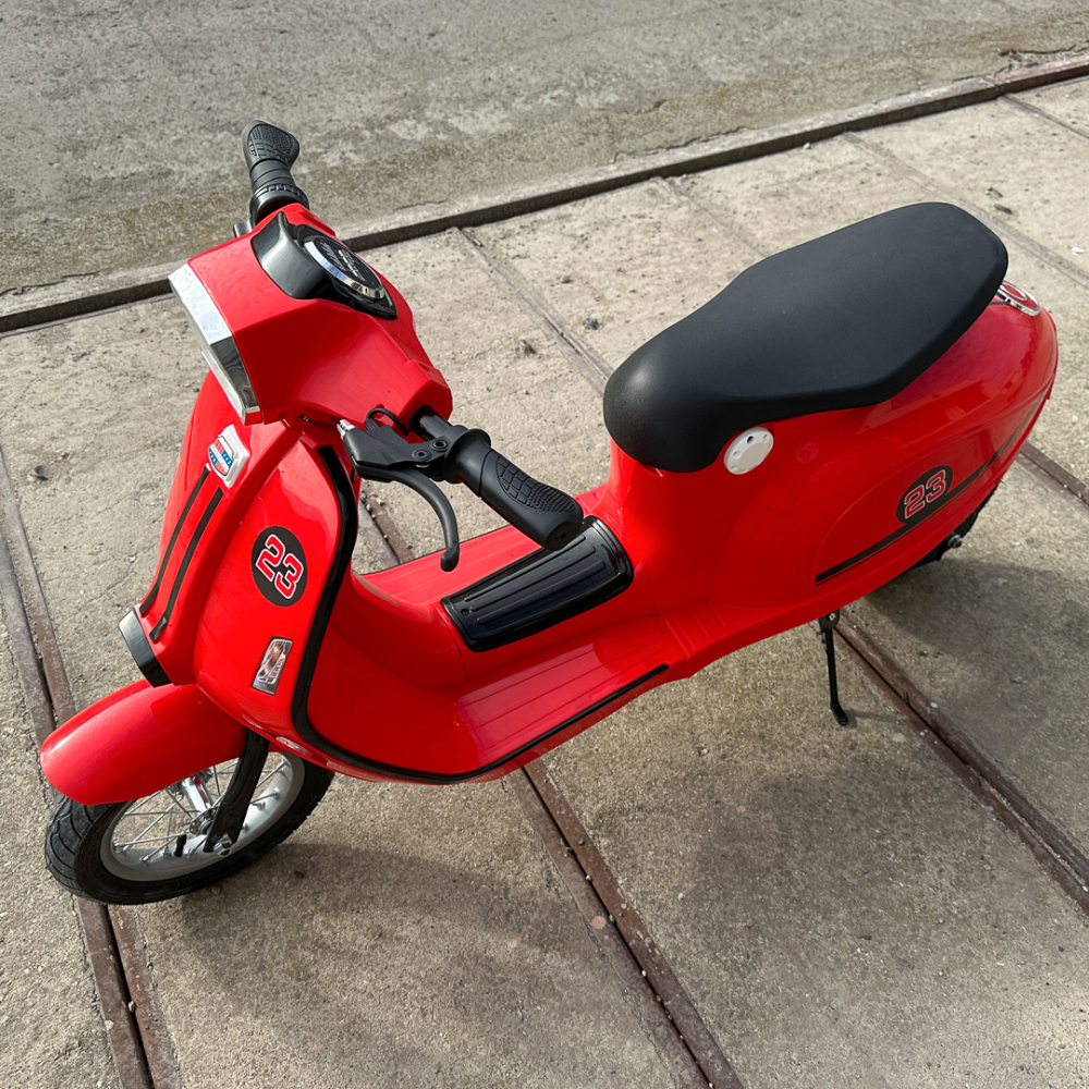 Scuter electric pentru copii, Kinderauto Retro, 350W, 24V 10Ah, roti gonflabile, music player, cadru robust, rosu [11]