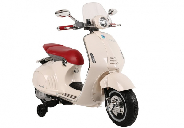 Scuter electric pentru copii Vespa GTS300 cu scaun tapitat #Alb [2]