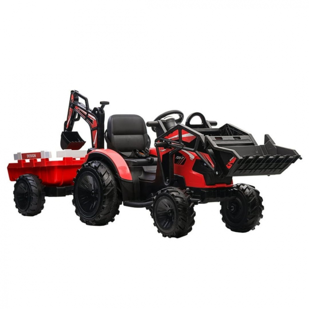 Tractor electric cu remorca pentru copii Kinderauto 720-T, 90W 12V, cupa si incarcator incluse, premium, culoare rosie [3]