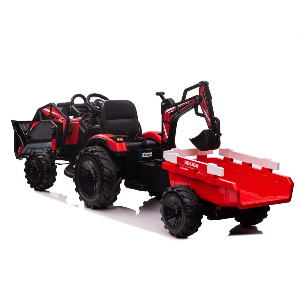 Tractor electric cu remorca pentru copii Kinderauto 720-T, 90W 12V, cupa si incarcator incluse, premium, culoare rosie [15]