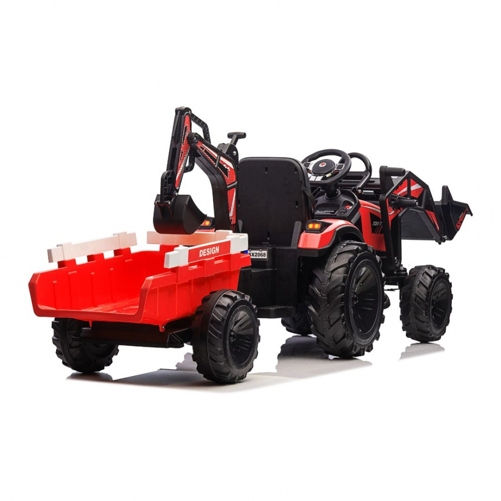 Tractor electric cu remorca pentru copii Kinderauto 720-T, 90W 12V, cupa si incarcator incluse, premium, culoare rosie [10]