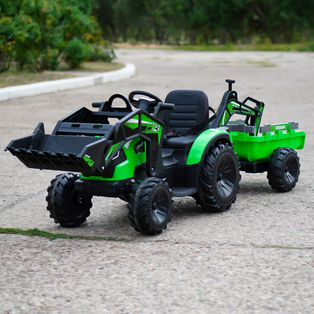 Tractor electric cu remorca pentru copii Kinderauto 720-T, 90W, cupa si incarcator incluse, 12V, echipare premium, verde [2]