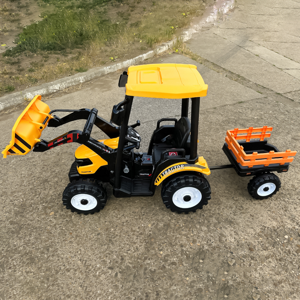 Tractoras electric copii cu remorca si cupa, Power-Tractor 400W 24V, culoare galbena [11]
