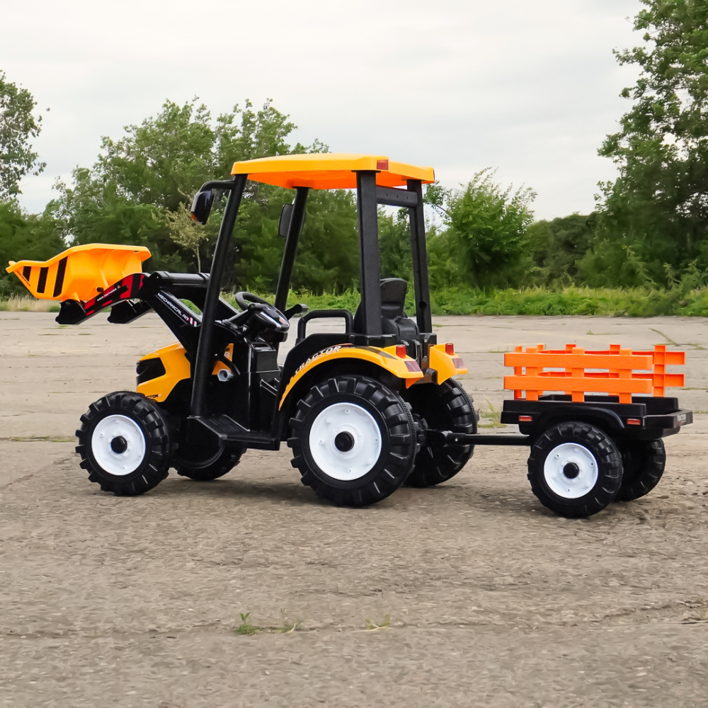 Tractoras electric copii cu remorca si cupa, Power-Tractor 400W 24V, culoare galbena [9]