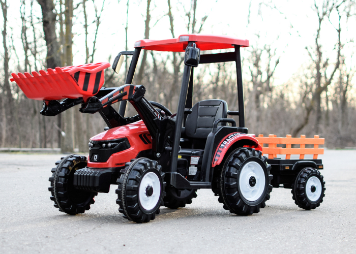 Tractoras electric copii cu remorca si cupa, Power-Tractor 240W 12V, rosu [2]