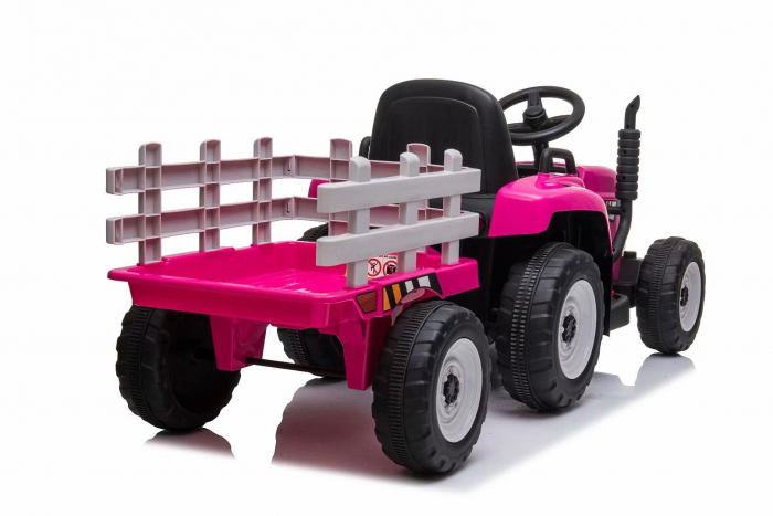 Tractoras electric Kinderauto BJ611 60W 12V cu remorca si telecomanda #Red Rose [16]