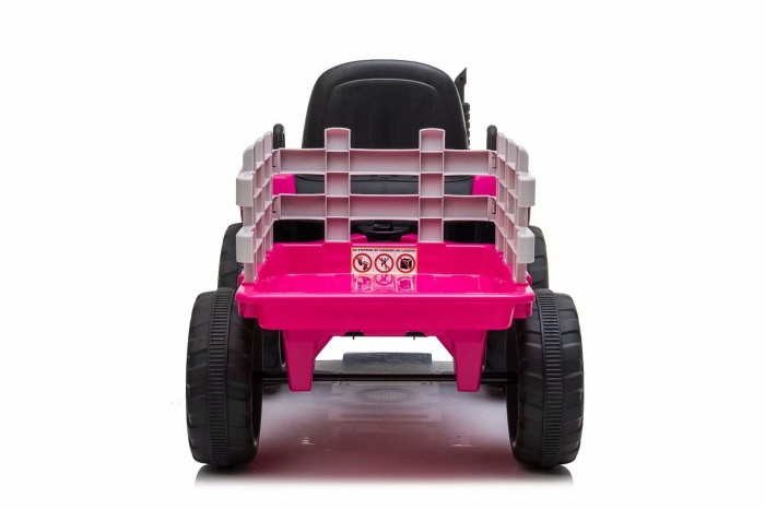 Tractoras electric Kinderauto BJ611 60W 12V cu remorca si telecomanda #Red Rose [15]