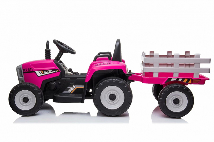 Tractoras electric Kinderauto BJ611 60W 12V cu remorca si telecomanda #Red Rose [14]
