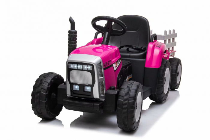 Tractoras electric Kinderauto BJ611 60W 12V cu remorca si telecomanda #Red Rose [13]