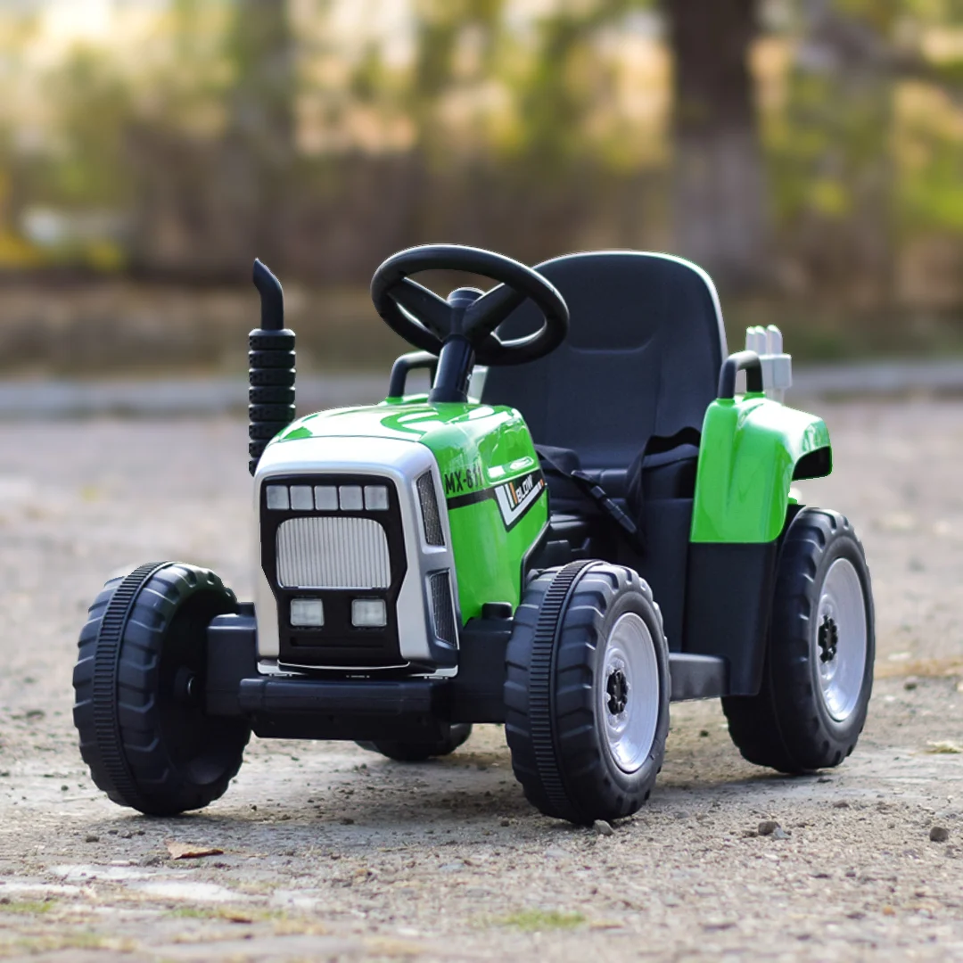 Tractoras electric Kinderauto BJ-611 70W 12V cu remorca si telecomanda #Verde [3]