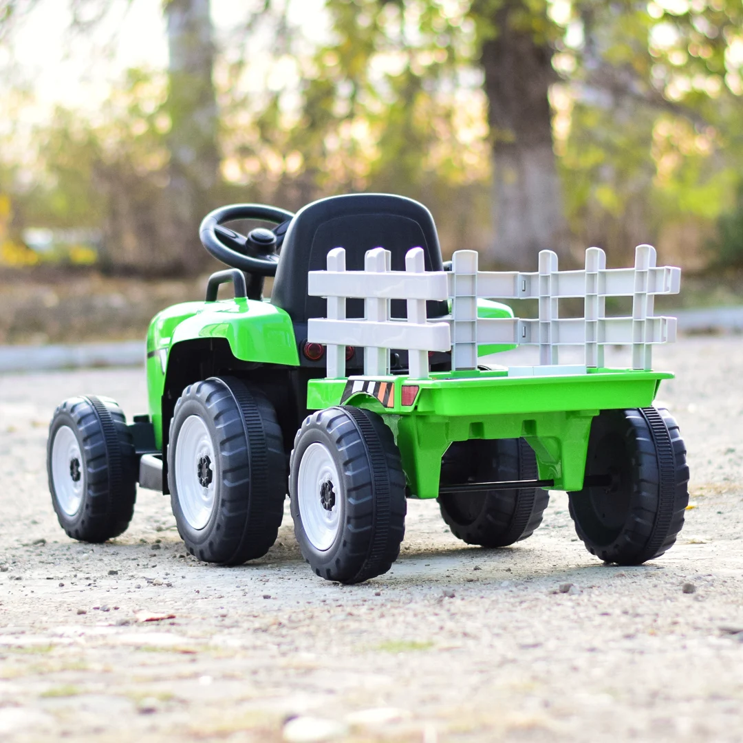 Tractoras electric Kinderauto BJ-611 70W 12V cu remorca si telecomanda #Verde [13]