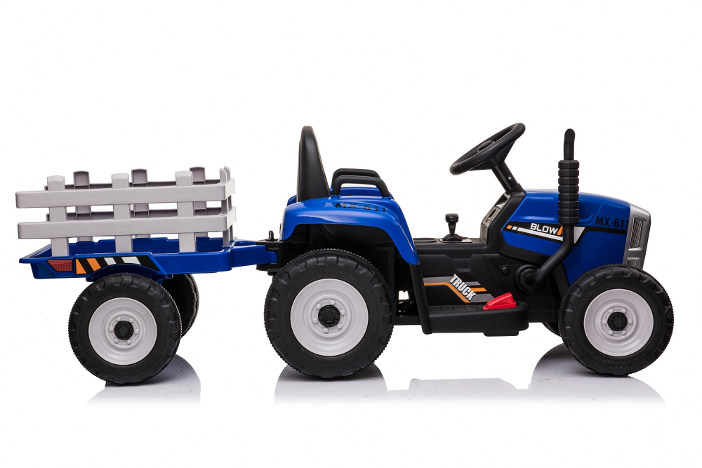 Tractoras electric pentru copii, Kinderauto BJ-611, 70W, 12V, echipare, PREMIUM cu remorca si telecomanda, albastru [15]