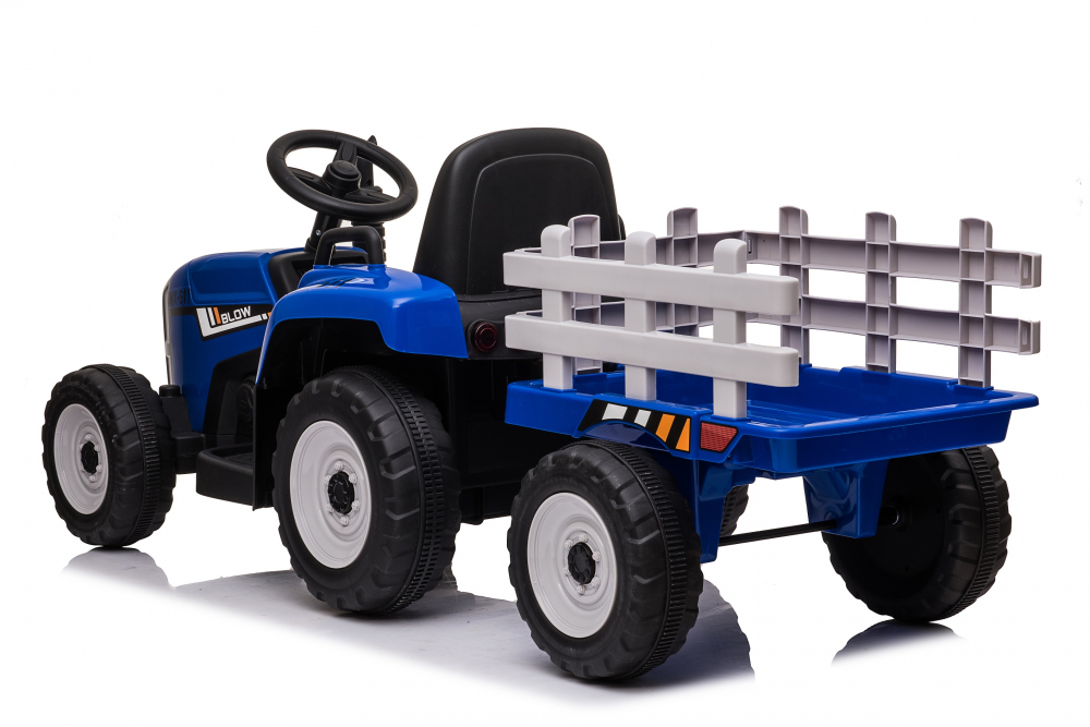 Tractoras electric pentru copii, Kinderauto BJ-611, 70W, 12V, echipare, PREMIUM cu remorca si telecomanda, albastru [19]