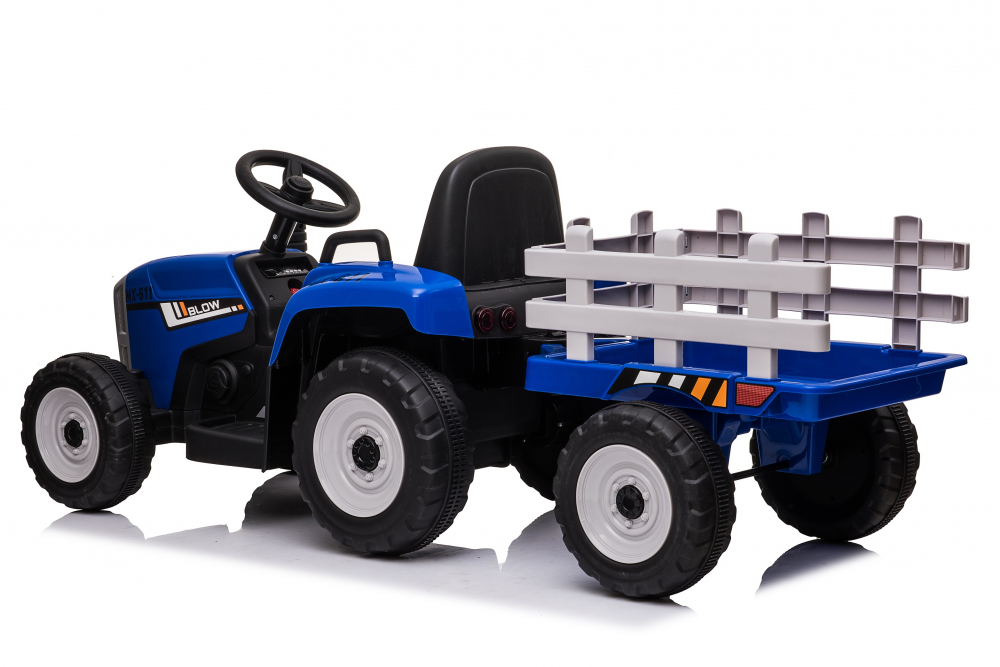 Tractoras electric pentru copii, Kinderauto BJ-611, 70W, 12V, echipare, PREMIUM cu remorca si telecomanda, albastru [20]