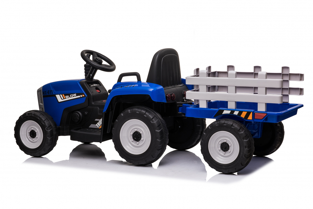 Tractoras electric pentru copii, Kinderauto BJ-611, 70W, 12V, echipare, PREMIUM cu remorca si telecomanda, albastru [21]