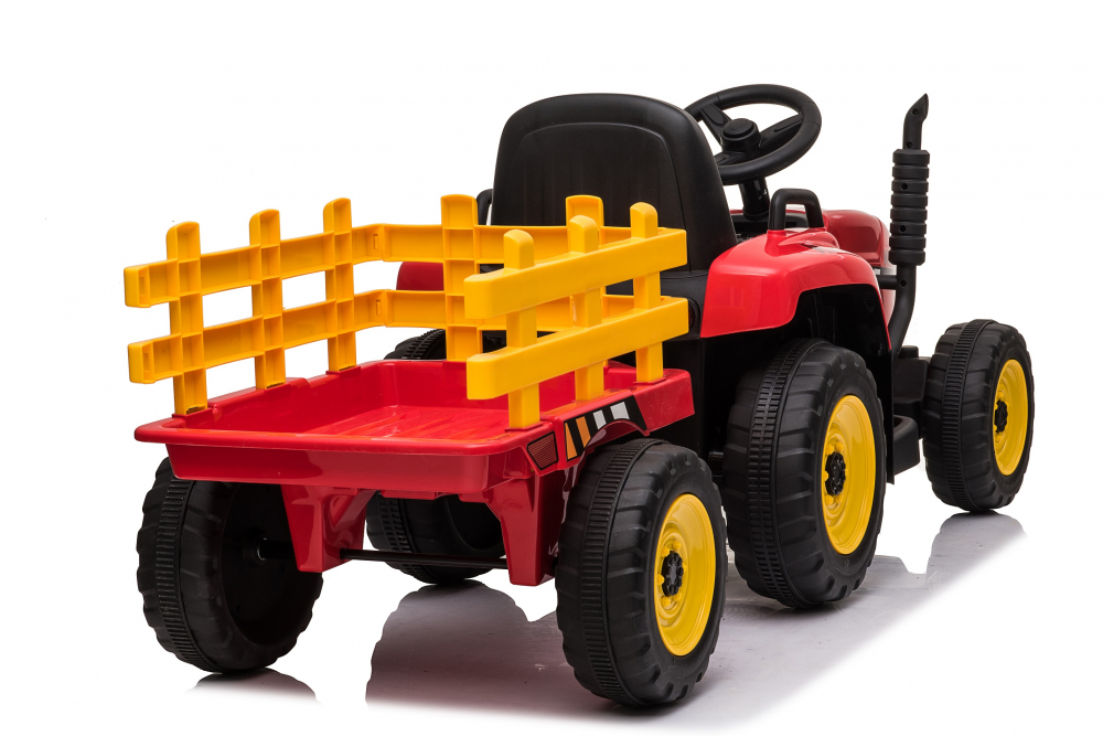 Tractoras electric Kinderauto BJ-611, 70W, 12V PREMIUM cu remorca si telecomanda #Rosu [7]