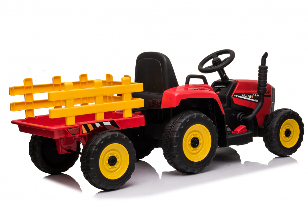 Tractoras electric Kinderauto BJ-611, 70W, 12V PREMIUM cu remorca si telecomanda #Rosu [8]